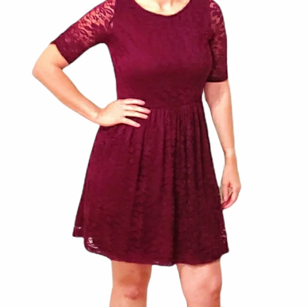 By & By Wine Red Lace Midi Dress Size Medium  Juniors/ Women Boho Romantic